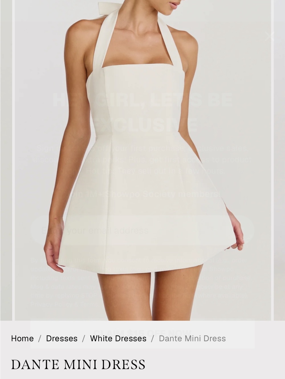 Showpo Dante Mini Dress in White Cream Halter